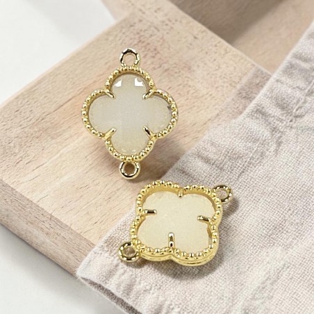 Connettore quadrifoglio cristallo Panna ottone oro 17x21 mm 1pz Gioie d'Oriente