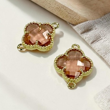 Connettore quadrifoglio cristallo Rosa antico ottone oro 17x21 mm 1pz Gioie d'Oriente