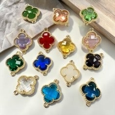 Connettore quadrifoglio in cristallo ottone oro 17x21 mm 1pz vari colori Gioie d'Oriente