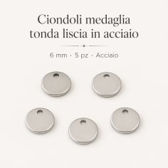 Ciondoli medaglia tonda liscia in acciaio 6 mm 5pz colori vari Gioie d'Oriente 2