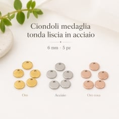 Ciondoli medaglia tonda liscia in acciaio 6 mm 5pz colori vari Gioie d'Oriente