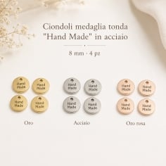 Medagliette tonde Hand Made in acciaio vari colori 8mm 4pz Gioie d'Oriente