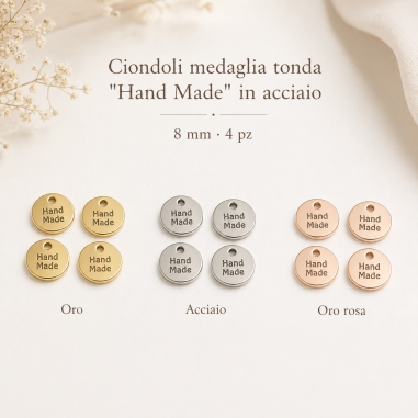 Medagliette tonde Hand Made in acciaio vari colori 8mm 4pz Gioie d'Oriente