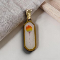 Ciondolo ovale con illustrazione di un Palloncino colorato in Acciaio dorato 8x23mm 1pz | GDO