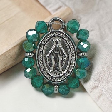 Ciondolo Madonna ovale in Acciaio rodio con cristalli Verde smeraldo AB 17x19mm 1pz | GDO