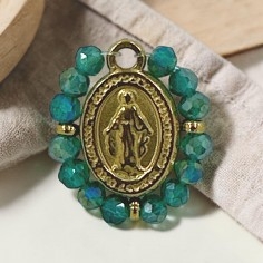 Ciondolo Madonna ovale in Acciaio con cristalli Verde smeraldo AB 17x19mm 1pz | GDO 2