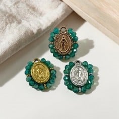 Ciondolo Madonna ovale in Acciaio con cristalli Verde smeraldo AB 17x19mm 1pz | GDO