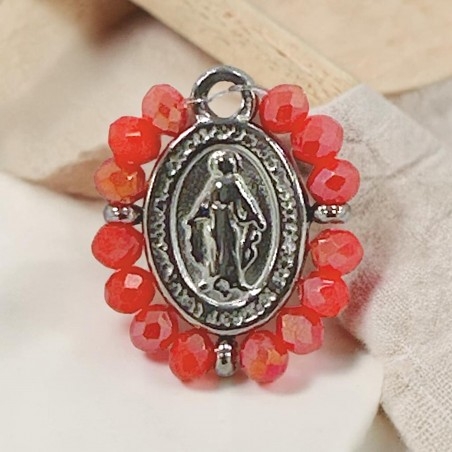 Ciondolo Madonna ovale in Acciaio rodio con cristalli Rosso chiaro 17x19mm 1pz | GDO