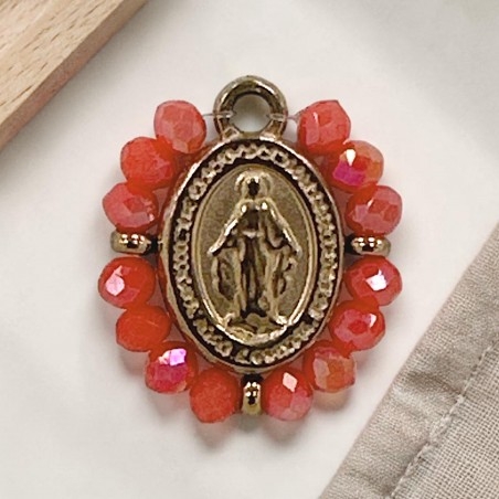 Ciondolo Madonna ovale in Acciaio oro rosa con cristalli Rosso chiaro 17x19mm 1pz | GDO