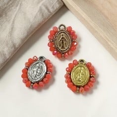 Ciondolo Madonna ovale in Acciaio con cristalli Rosso chiaro 17x19mm 1pz | GDO