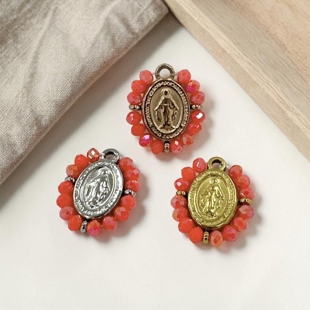 Ciondolo Madonna ovale in Acciaio con cristalli Rosso chiaro 17x19mm 1pz | GDO