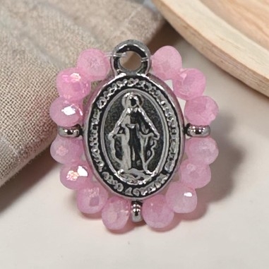 Ciondolo Madonna ovale in Acciaio rodio con cristalli Rosa intenso 17x19mm 1pz | GDO