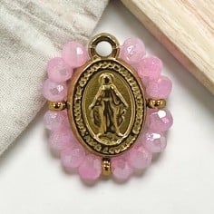 Ciondolo Madonna ovale in Acciaio con cristalli Rosa intenso 17x19mm 1pz | GDO 2