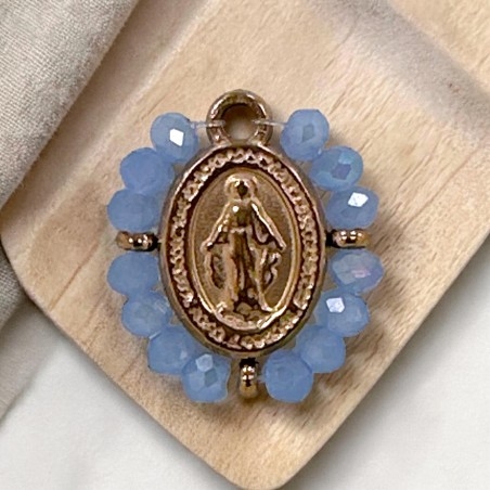 Ciondolo Madonna ovale in Acciaio oro rosa con cristalli Celesti 17x19mm 1pz | GDO