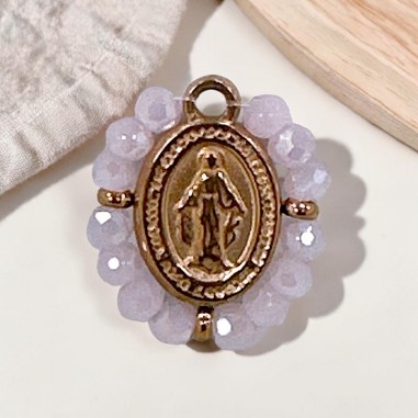 Ciondolo Madonna ovale in Acciaio oro rosa con cristalli Rosa giada 17x19mm 1pz | GDO