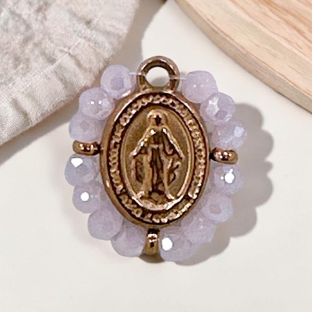 Ciondolo Madonna ovale in Acciaio oro rosa con cristalli Rosa giada 17x19mm 1pz | GDO