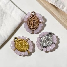 Ciondolo Madonna ovale in Acciaio con cristalli Rosa giada 17x19mm 1pz | GDO