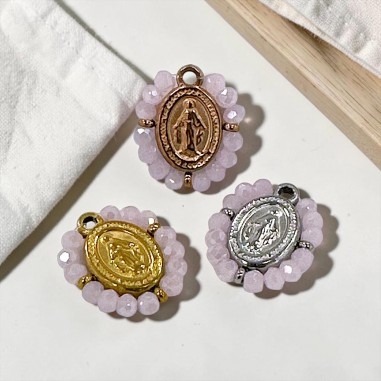 Ciondolo Madonna ovale in Acciaio con cristalli Rosa giada 17x19mm 1pz | GDO