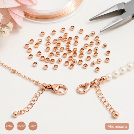 Schiaccini in ottone colore oro rosa misure 2mm 2.5mm 3mm GDO