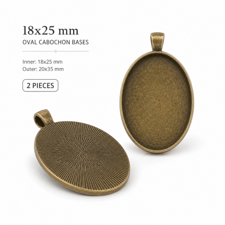 Base cabochon ovale in metallo 18x25mm esterno 20x35mm 2pz Gioie d'Oriente