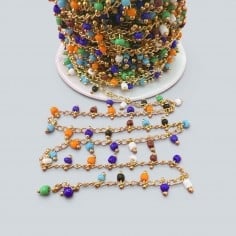 Catena rosario base oro 18K con perline indiane 2mm colore mix 50cm GDO