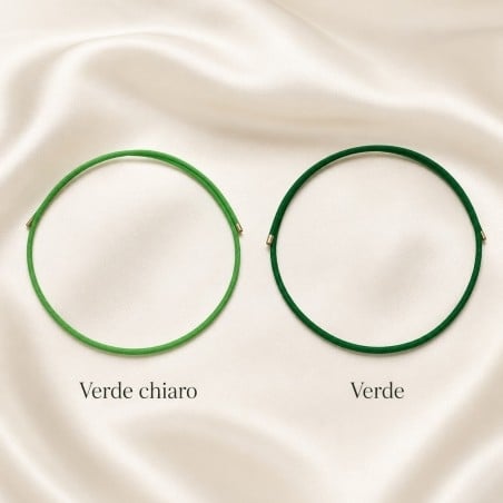 Girocollo verde e verde chiaro regolabile, chiusura magnetica dorata, filo 1.8mm GDO