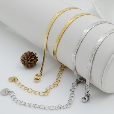 Collana snake piatta in acciaio inox 4mm 35cm con prolunga 5cm GDO