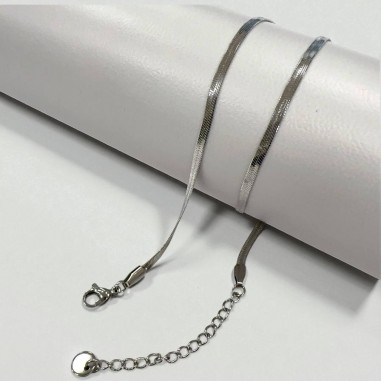 Collana snake piatta in acciaio 3mm 35cm con prolunga 5cm GDO