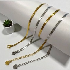 Collana snake piatta in acciaio 3mm 35cm con prolunga 5cm GDO