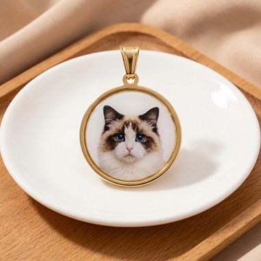Ciondolo rotondo con stampa di Gatto Ragdoll in Acciaio dorato 22mm 1pz | GDO