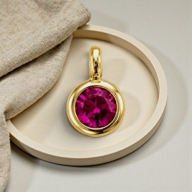 Ciondolino punto luce mini in ottone dorato con zircone fucsia 3x5mm 2 pezzi Gioie d'Oriente