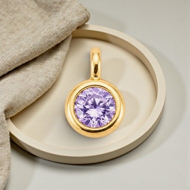Ciondolino punto luce mini in ottone dorato con zircone lilla 3x5mm 2 pezzi Gioie d'Oriente