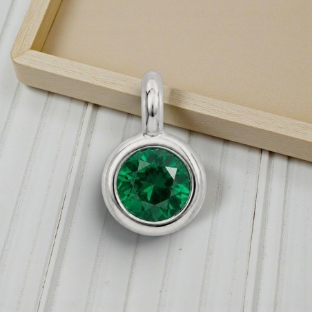 Ciondolino punto luce mini in ottone argento rodio con zircone verde 3x5mm 2 pezzi Gioie d'Oriente