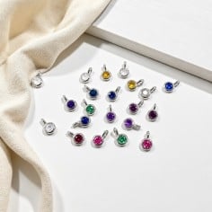 Ciondolino punto luce mini in ottone argento rodio con zircone colorato 3x5mm 2 pezzi Gioie d'Oriente