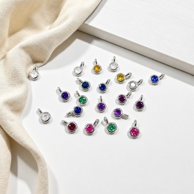 Ciondolino punto luce mini in ottone argento rodio con zircone colorato 3x5mm 2 pezzi Gioie d'Oriente