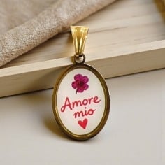 Ciondolo ovale con stampa con scritta "Amore mio" in Acciaio dorato 15x23mm 1pz| GDO