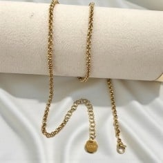 Collana base catena rolò acciaio colore Oro 3mm da 40cm a 80cm con prolunga 5cm GDO