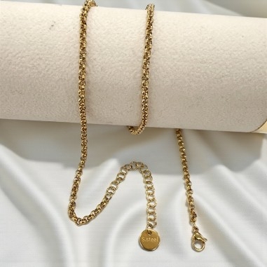 Collana base catena rolò acciaio colore Oro 3mm da 40cm a 80cm con prolunga 5cm GDO