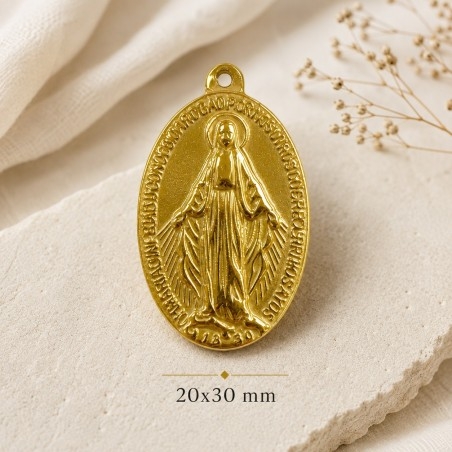 Ciondolo grande ovale Madonna miracolosa in Acciaio oro 20x30mm | GDO