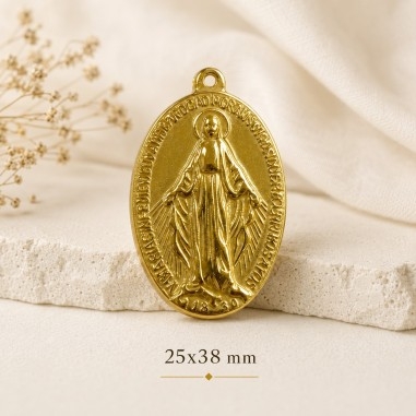 Ciondolo grande ovale Madonna miracolosa in Acciaio oro 25x38mm | GDO