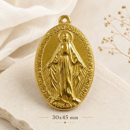 Ciondolo grande ovale Madonna miracolosa in Acciaio oro 30x45mm | GDO