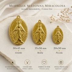 Ciondolo grande ovale Madonna miracolosa in Acciaio oro - Varie misure | GDO