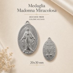 Ciondolo grande ovale Madonna miracolosa in Acciaio rodio 1pz - Varie misure | GDO 2