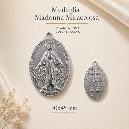 Ciondolo grande ovale Madonna miracolosa in Acciaio rodio 30x45mm | GDO