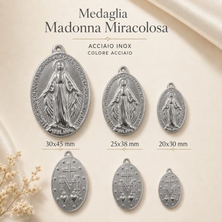 Ciondolo grande ovale Madonna miracolosa in Acciaio rodio 1pz - Varie misure | GDO