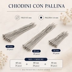 Spilli testa pallina ottone colore Argento rodiato filo 0.5mm per bigiotteria misure assortite