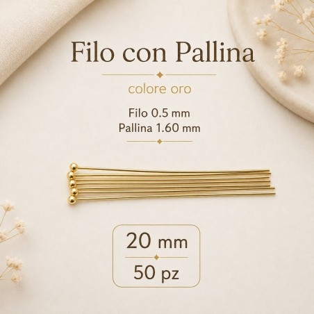 Spilli testa pallina Oro in ottone filo 0.5mm per bigiotteria misure da 20mm a 80mm GDO