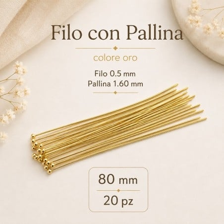 Spilli testa pallina Oro in ottone filo 0.5mm per bigiotteria misure da 20mm a 80mm GDO