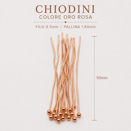 Chiodini con testa a Pallina Oro rosa 0.5mm in ottone 50mm | GDO