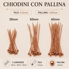 Chiodini con testa a Pallina Oro rosa 0.5mm in ottone - Varie lunghezze | GDO